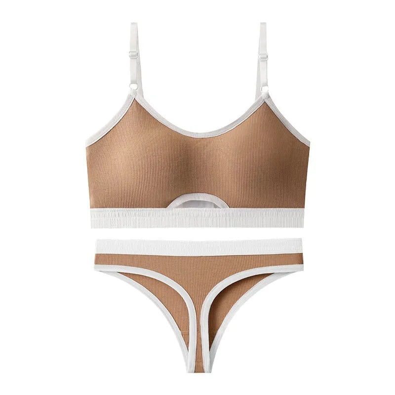 Women's white underwired cotton sports vest set with built-in bra and matching panties