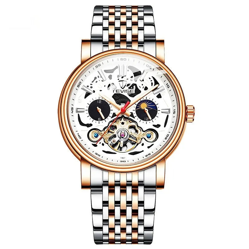 Men's T867 series tourbillon mechanical watch with waterproof design and luminous hands