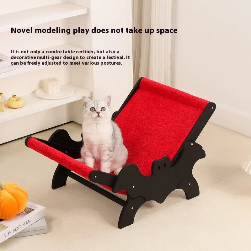 MW-054 wooden cat lounge chair pet bed black red Halloween bat pattern design