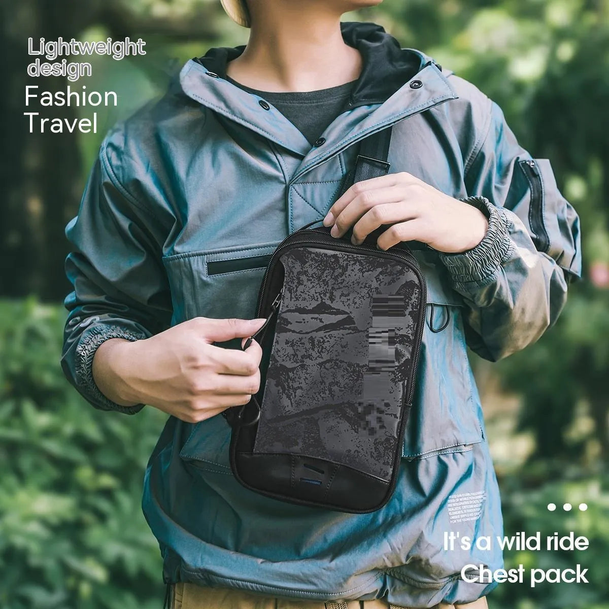 Casual black TPU chest bag with single shoulder strap and soft handle.