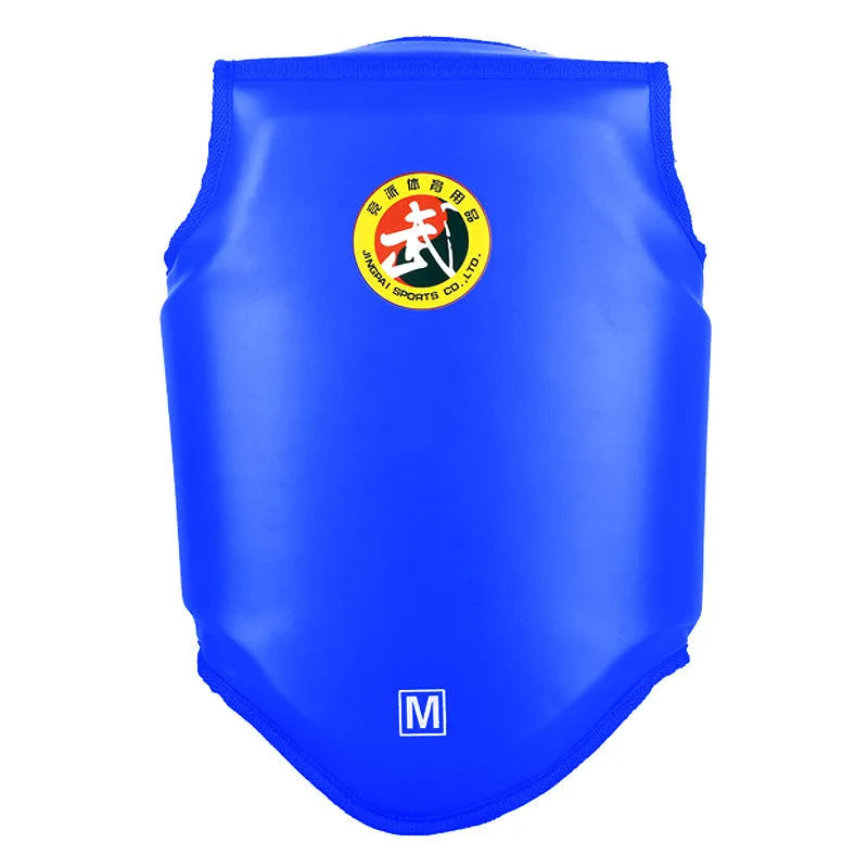 One-piece boxing chest protector in red blue or black PU leather for fighting training