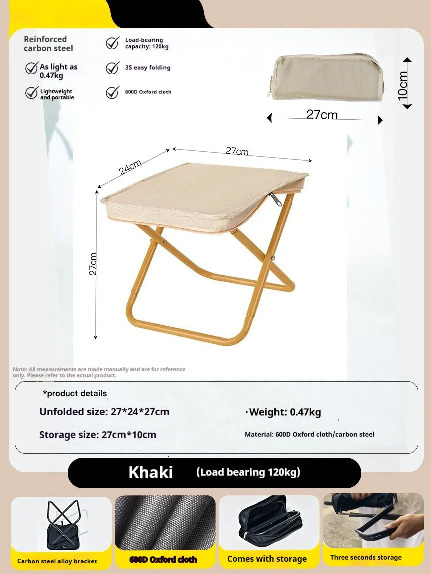 Lightweight foldable camp stool in pencil box design with Oxford cloth fabric