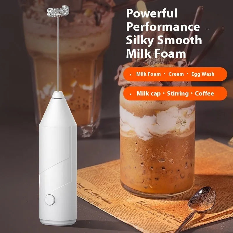 Handheld electric milk frother in black colour with USB charging port