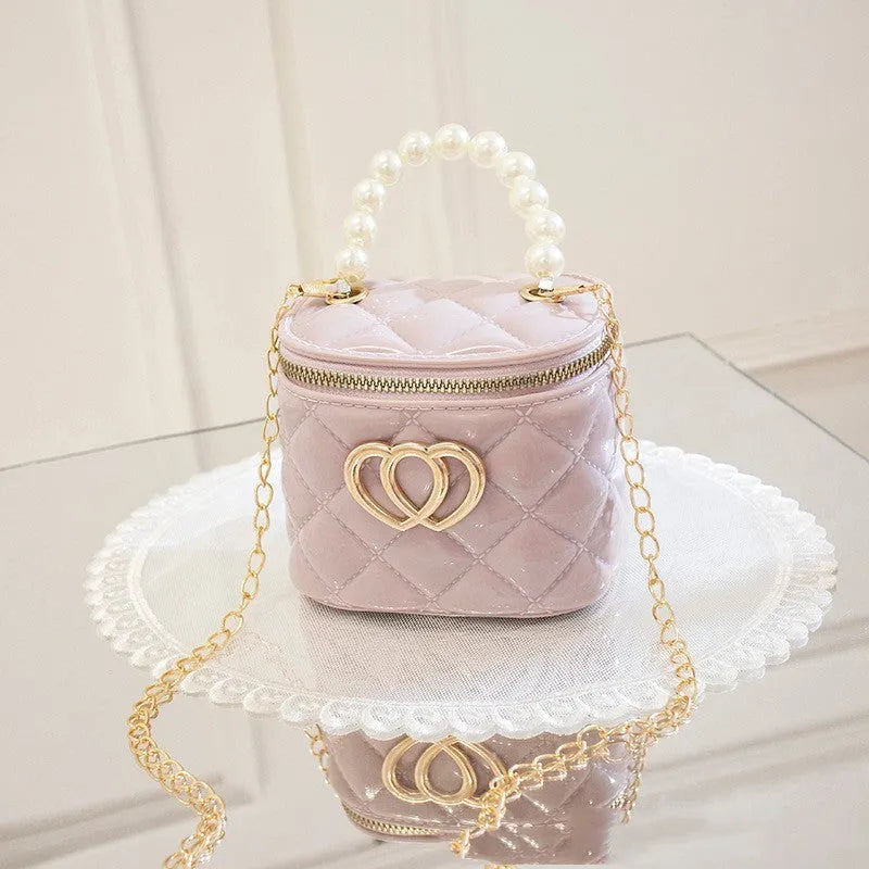 PVC bucket gel handbag with heart pattern in multiple colour options including apricot, black, green, orange, red, white and yellow