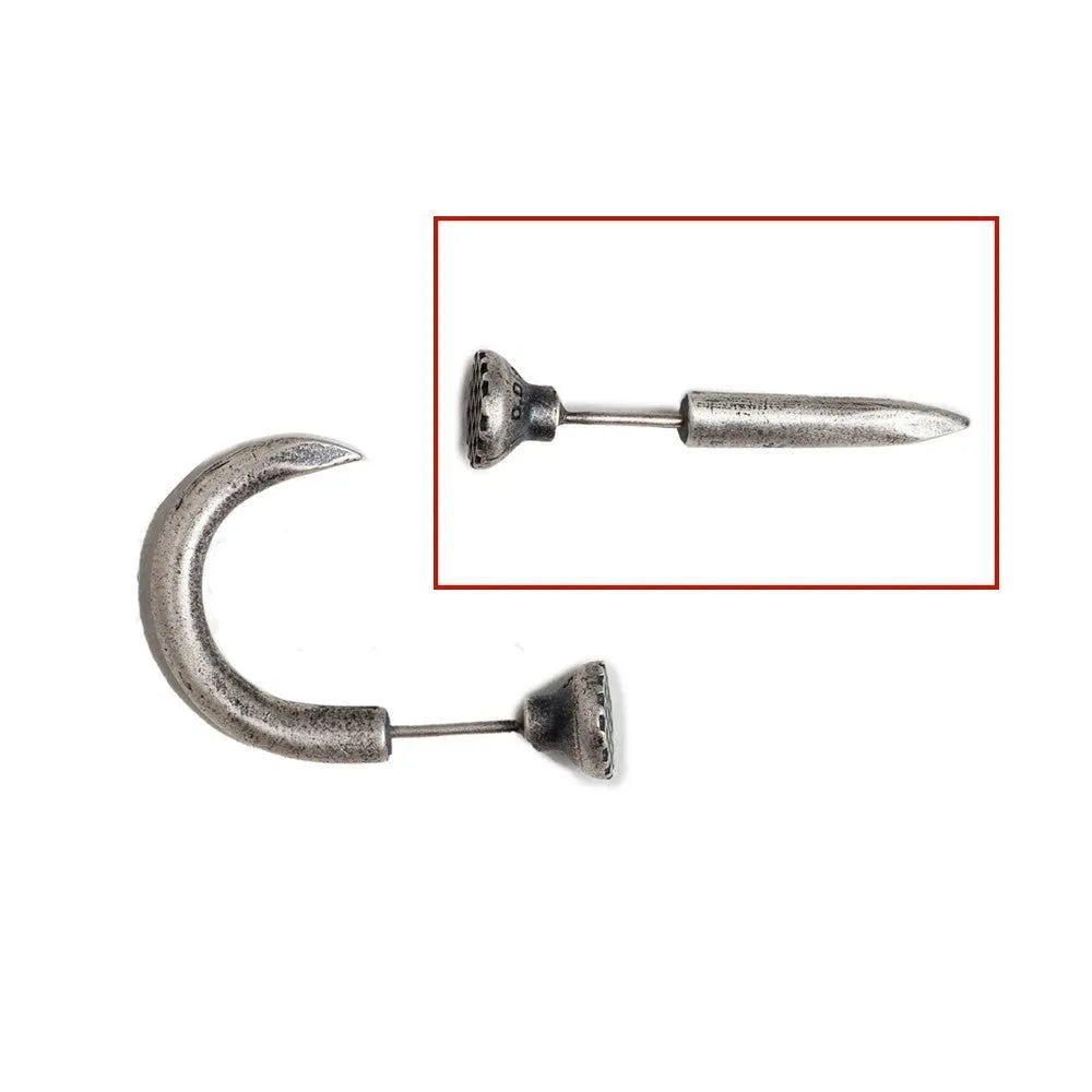 S925 sterling silver nail stud earring available in straight and curved retro punk styles for unisex wear
