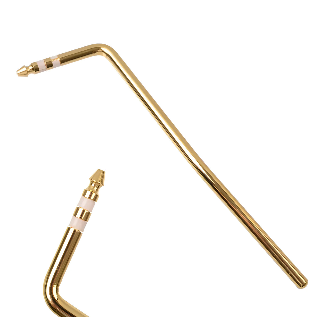 A direct plug-in guitar tremolo bar in chrome finish options: black, blue, gold, and silver.