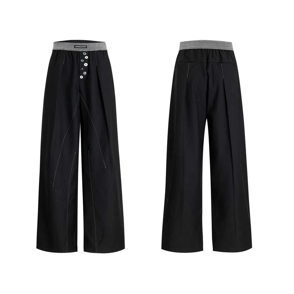 Straight-leg casual trousers with drooping waistline and button-open line design in grey