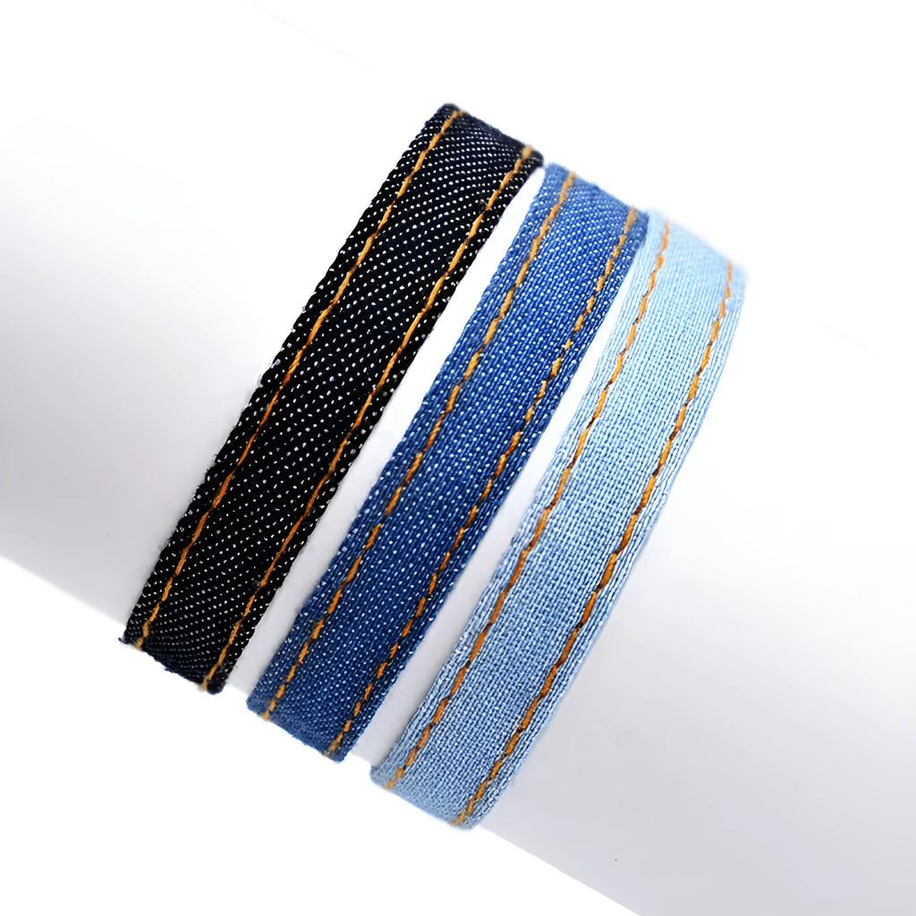 National style denim fabric adjustable bracelet carrying strap in one of eleven colour options