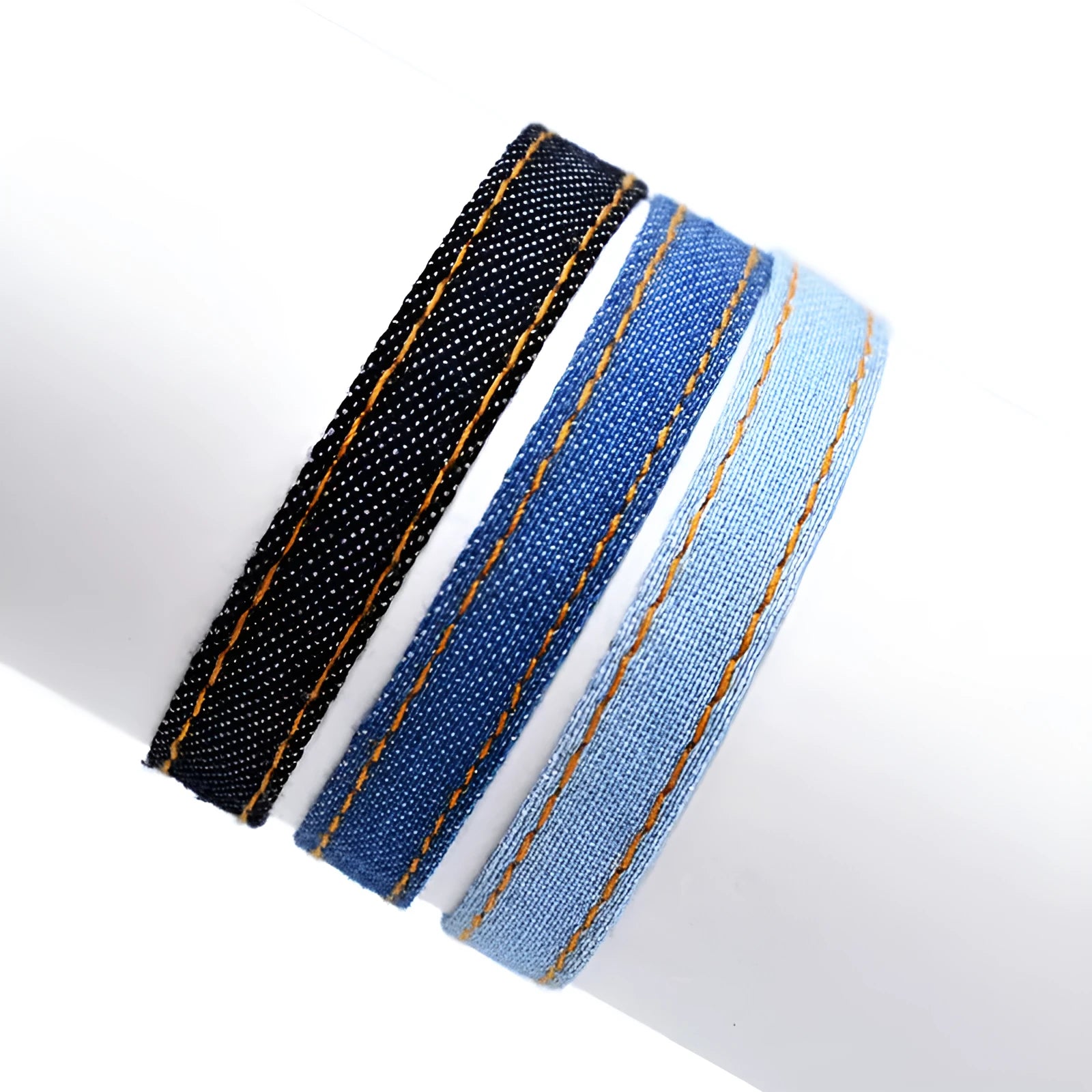 National style denim fabric adjustable bracelet carrying strap in one of eleven colour options