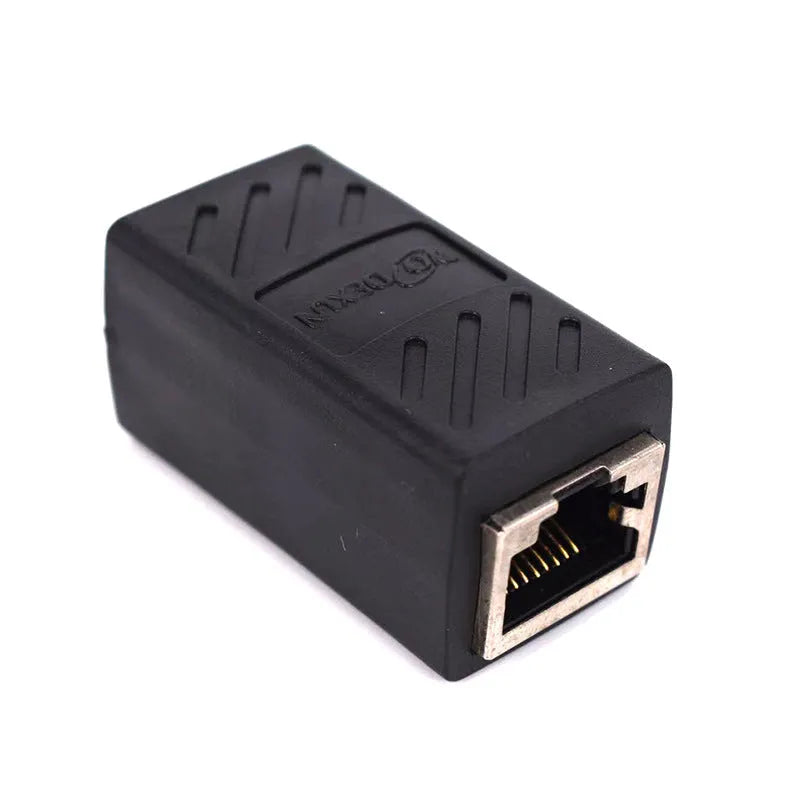 Black RJ45 network cable butt joint extender adapter for Ethernet connections