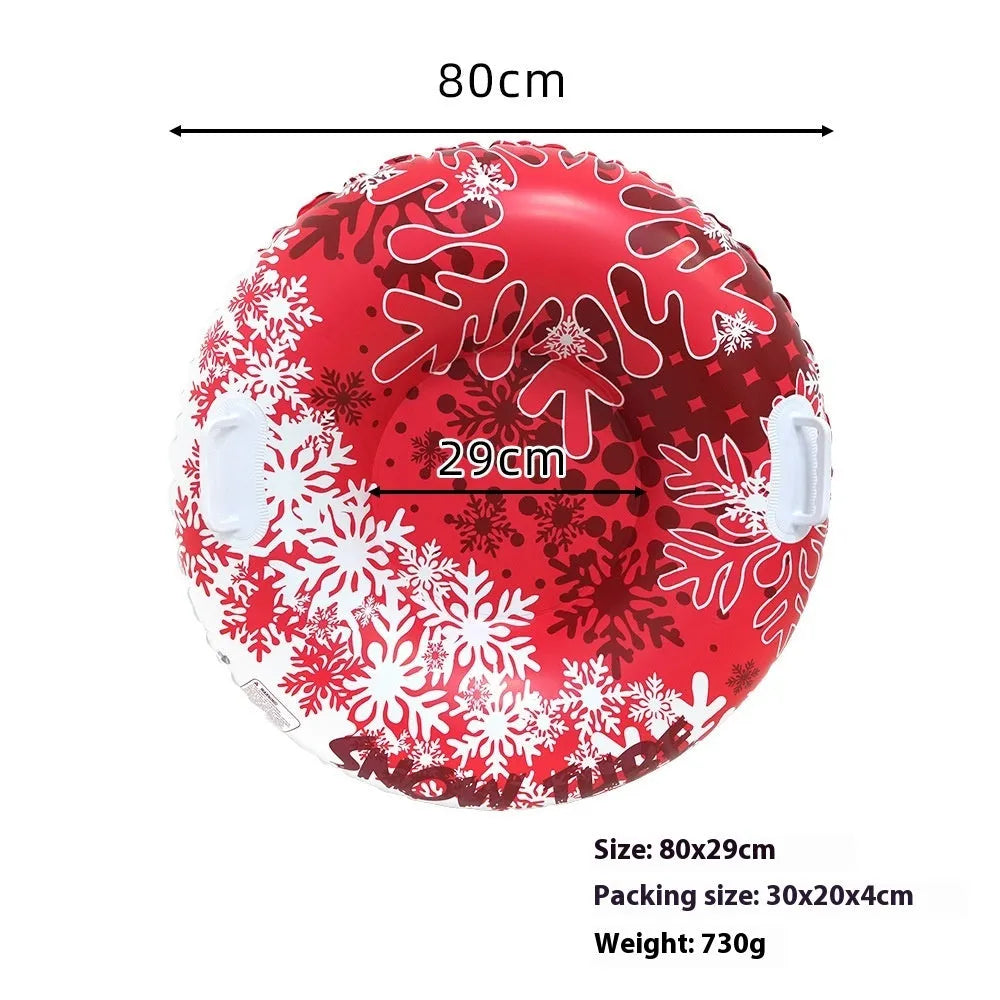 PVC ski ring toy for winter snow play in flame red, ice-snow blue, or snow mountain printed design.
