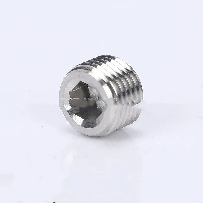 Stainless steel hexagon plug with 3/8 inch connection point for pipe bulkhead sealing