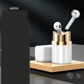 Lipstick-shaped Bluetooth earphone in black, pink, purple or white with curved earbuds and compact charging case