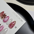False nail beauty patches with hand-painted 3D carved candy embossed patterns in almond shape