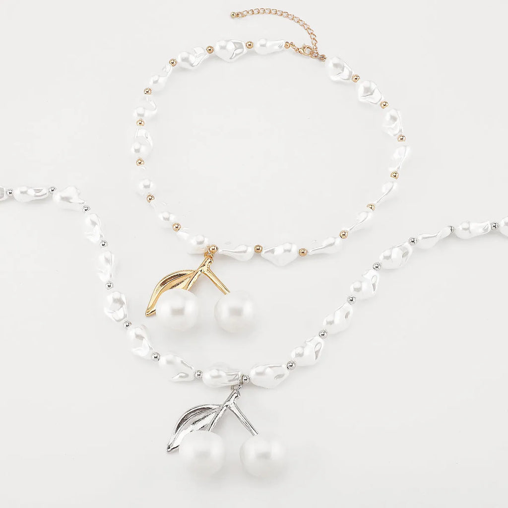 Creative fruit pendant necklace with pearl chain in gold or white K finish