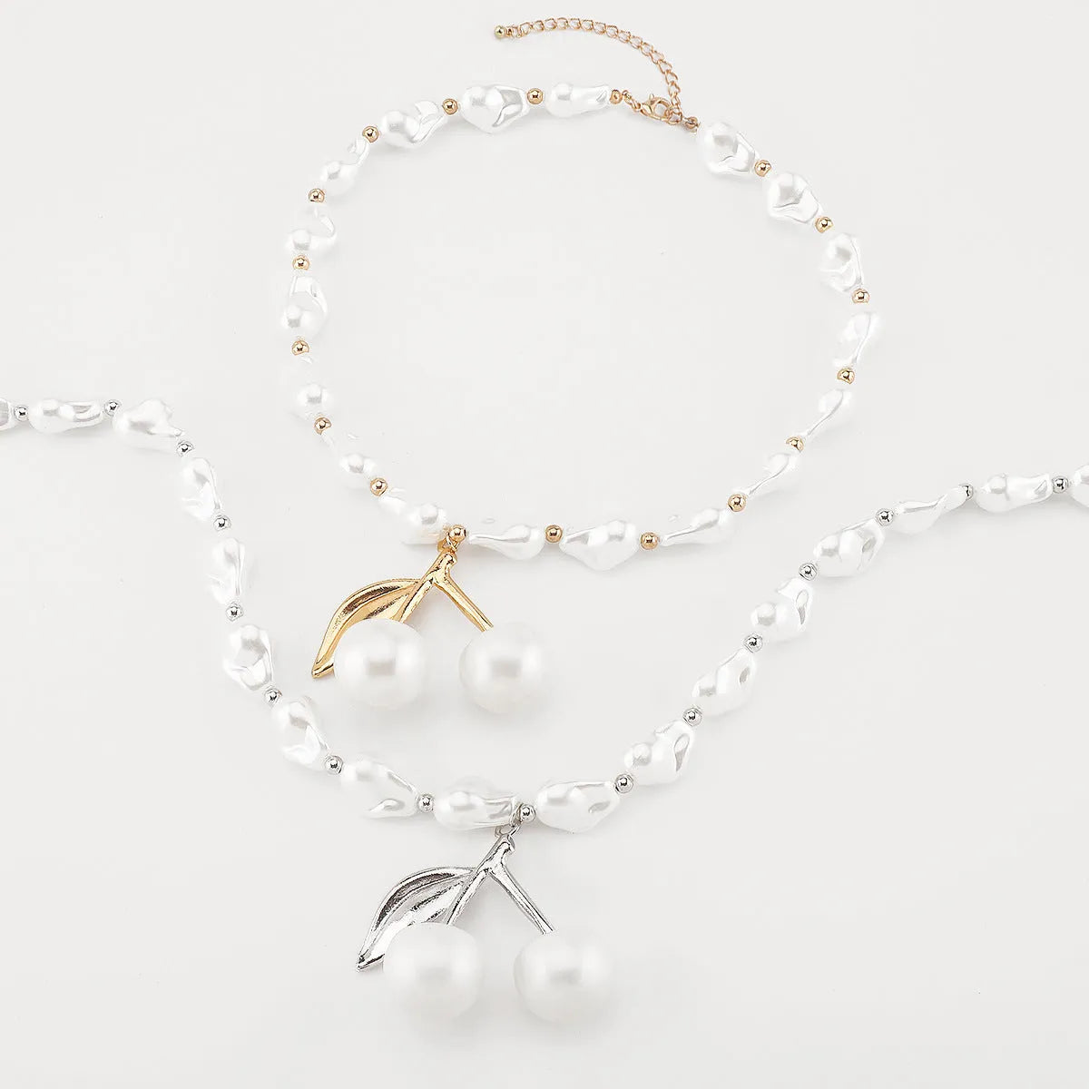 Creative fruit pendant necklace with pearl chain in gold or white K finish