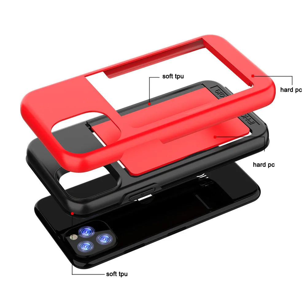 Slim black mobile phone shell for iPhone 11 Pro Max showing back cover design with TPU and PC materials.