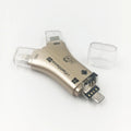 White 4-in-1 mobile phone card reader for Apple iPhone and Android devices with SD and MicroSD slots