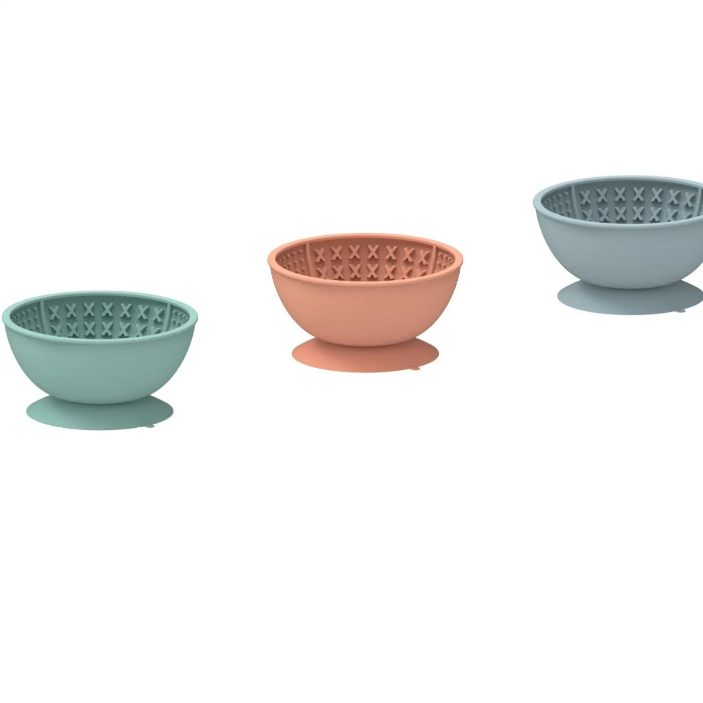 Cyan silicone dog slow feeder bowl with suction cup base and textured interior