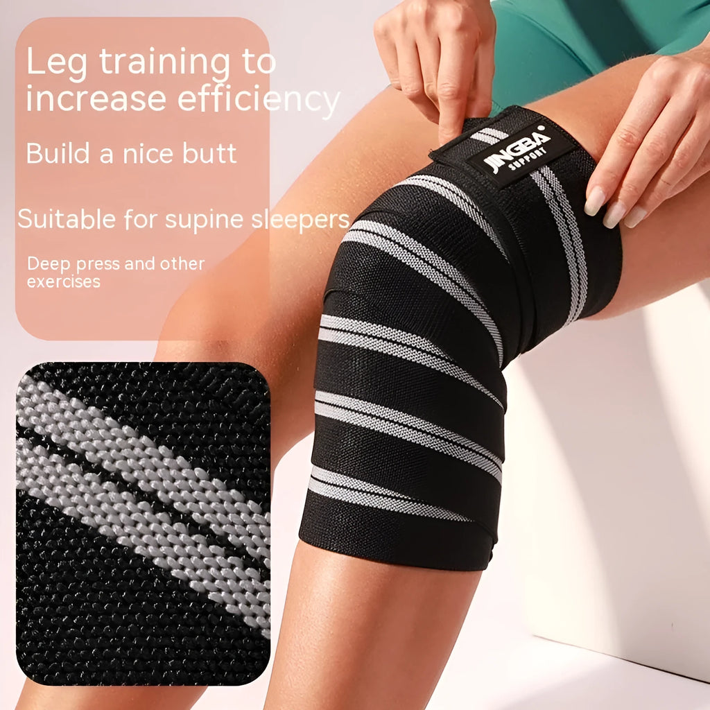 Adjustable sports knee pads for weightlifting and cycling in blue, yellow, red, and grey colours.