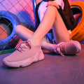 Women's white thick-soled flying woven sports shoes with front strap and round toe