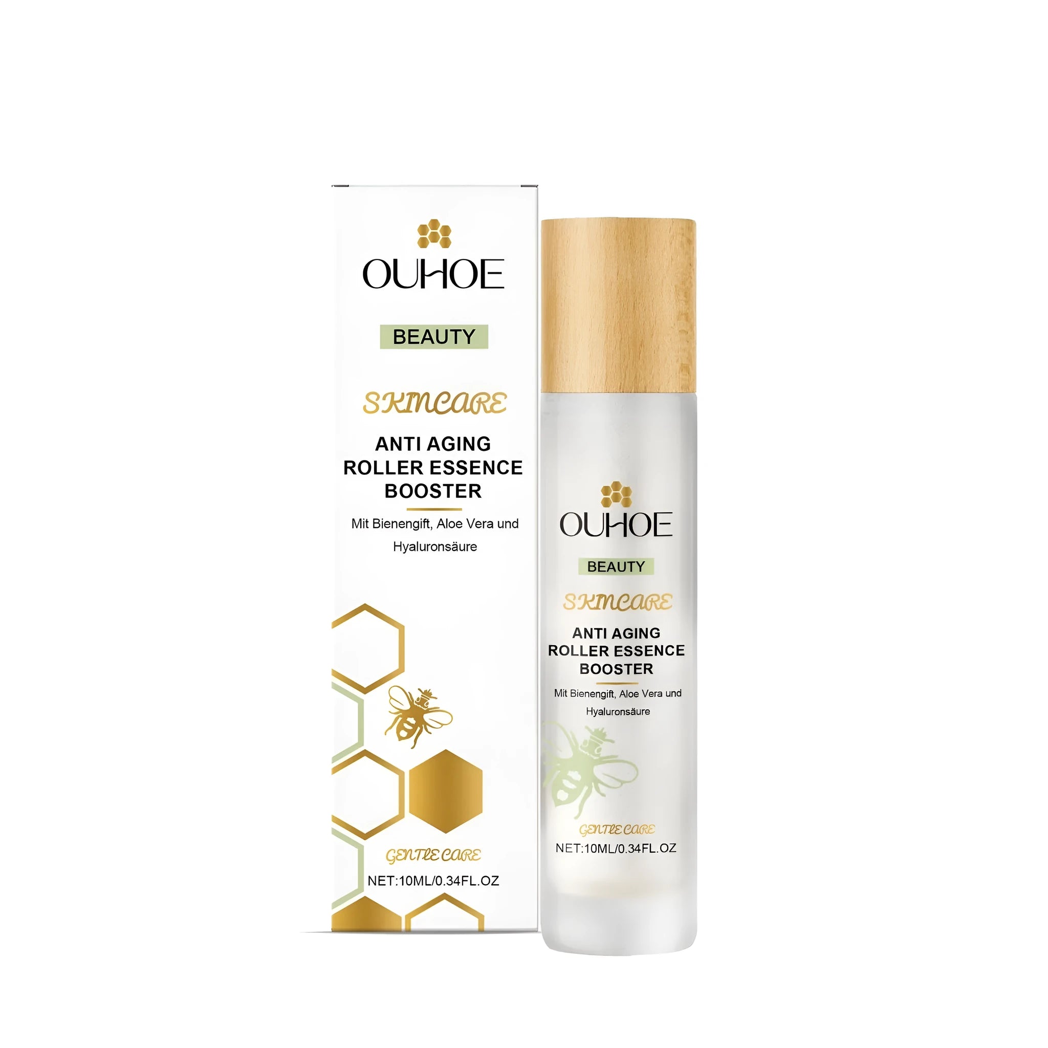 Bee venom anti-aging evening ball facial massage tool with 10ml gel applicator.