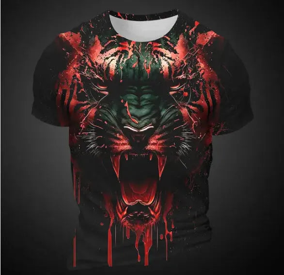 Men's 3D tiger pattern short sleeve T-shirt in polyester bird eye cloth fabric with digital printing
