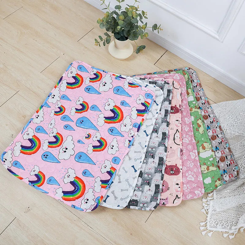 Reusable waterproof pet training pad with colourful animal print design