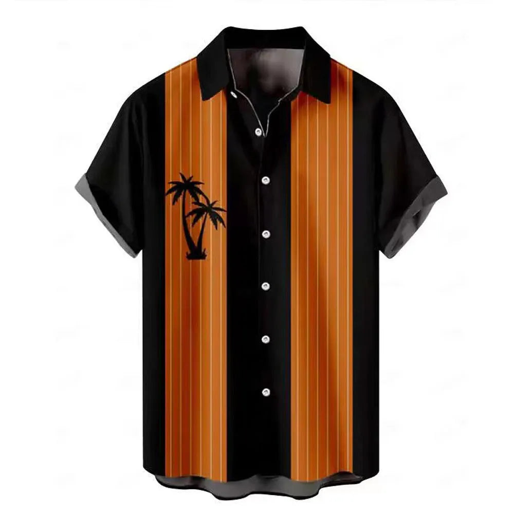 Hawaiian men's shirt with 3D printed colour pattern and short sleeves