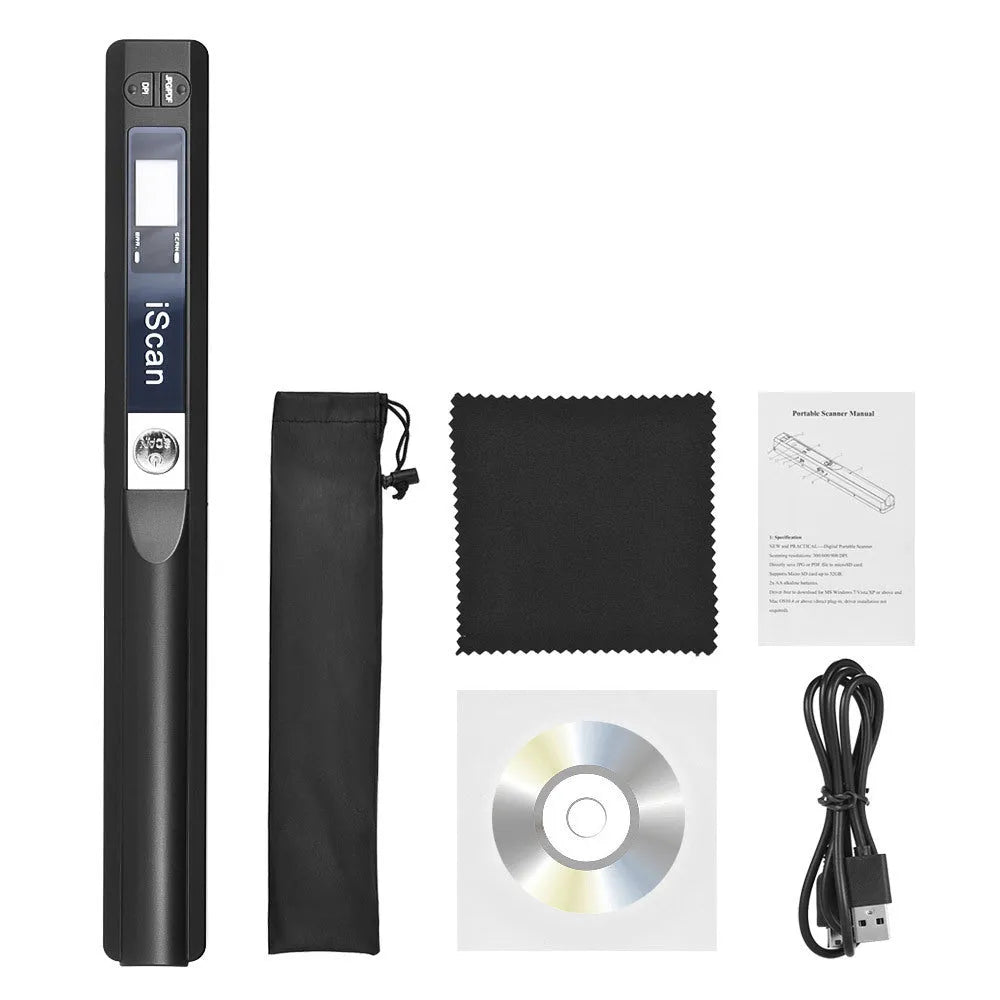 Handheld barcode scanner in silver, blue, green, red, and black colour options on a white background.