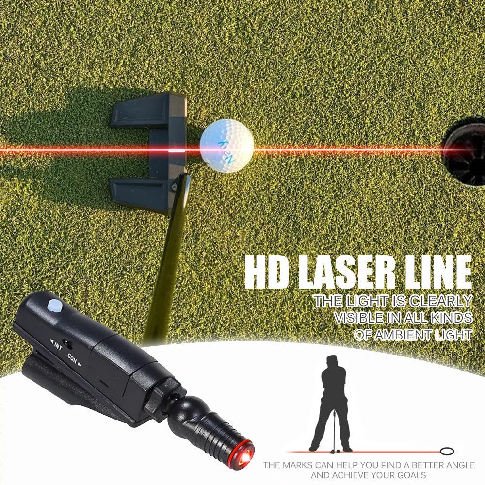 Black golf putter laser aiming sight mounted on a club shaft