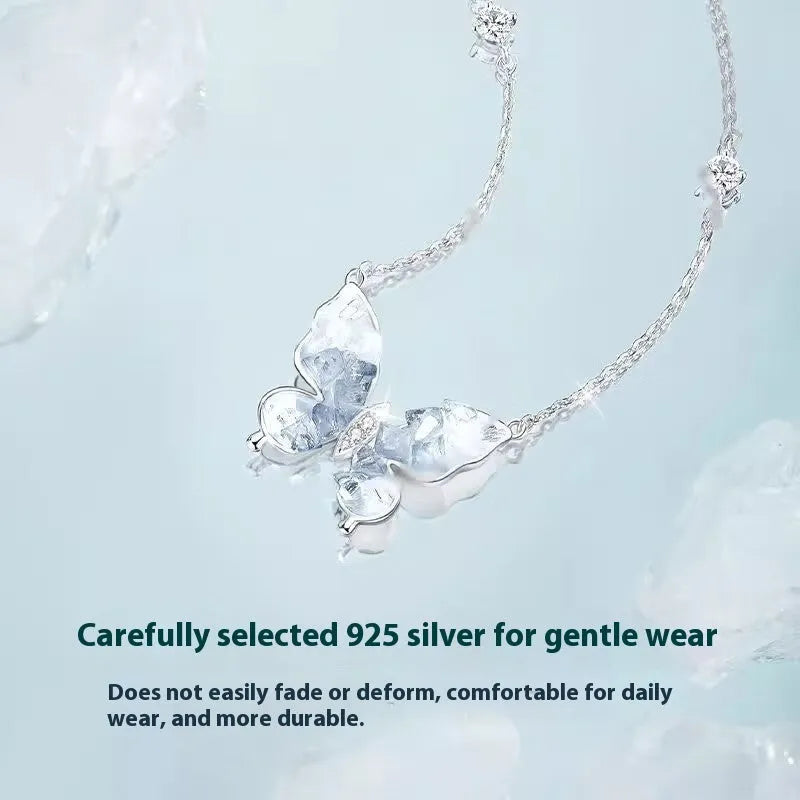 S925 sterling silver butterfly pendant necklace on an adjustable O-ring chain.