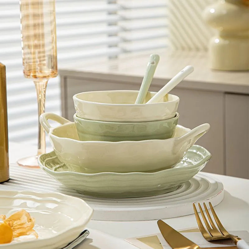 Seven-piece solid colour ceramic tableware set in box with Japanese minimalist design