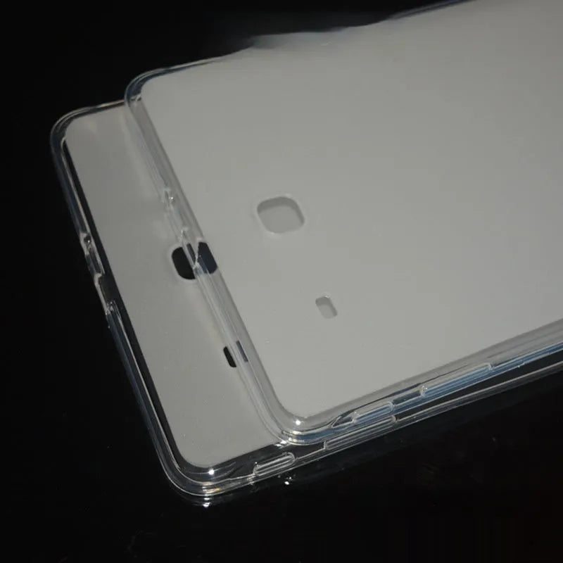 Clear transparent white ultra-thin silicone protective case for tablets on a flat surface