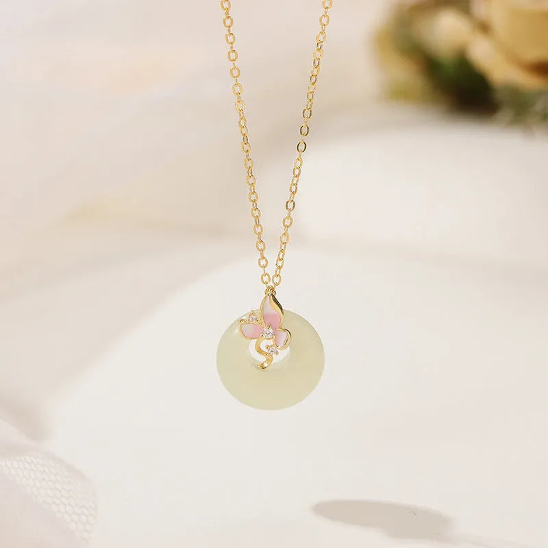 925 silver orchid necklace with safety peace buckle and flower geometric pendant