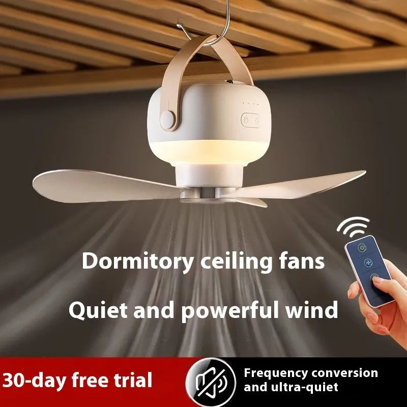 Rechargeable portable ceiling fan with remote control for camping and outdoor use