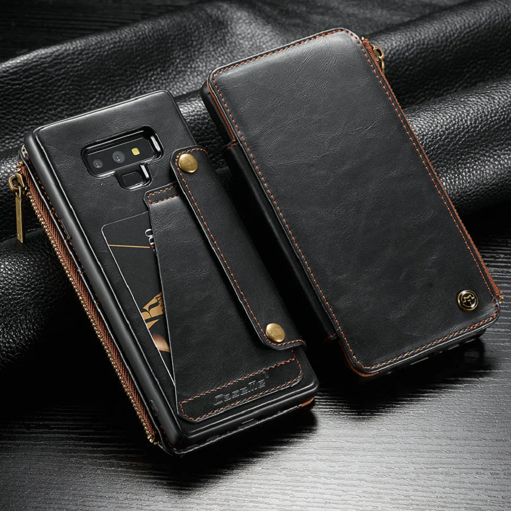 Leather flip phone case for Samsung Note 9 mobile in available colours showing PU leather construction