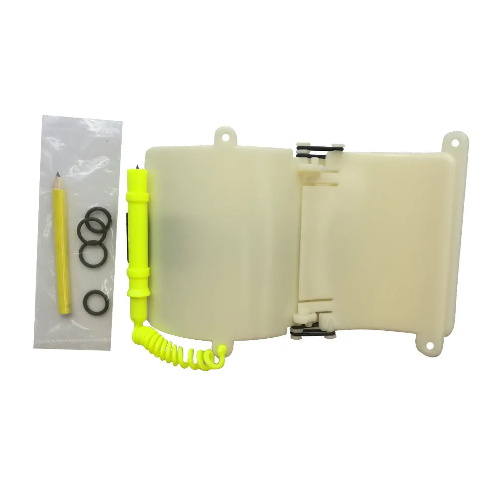 White luminous ABS wristboard for underwater diving communication with attached pencil