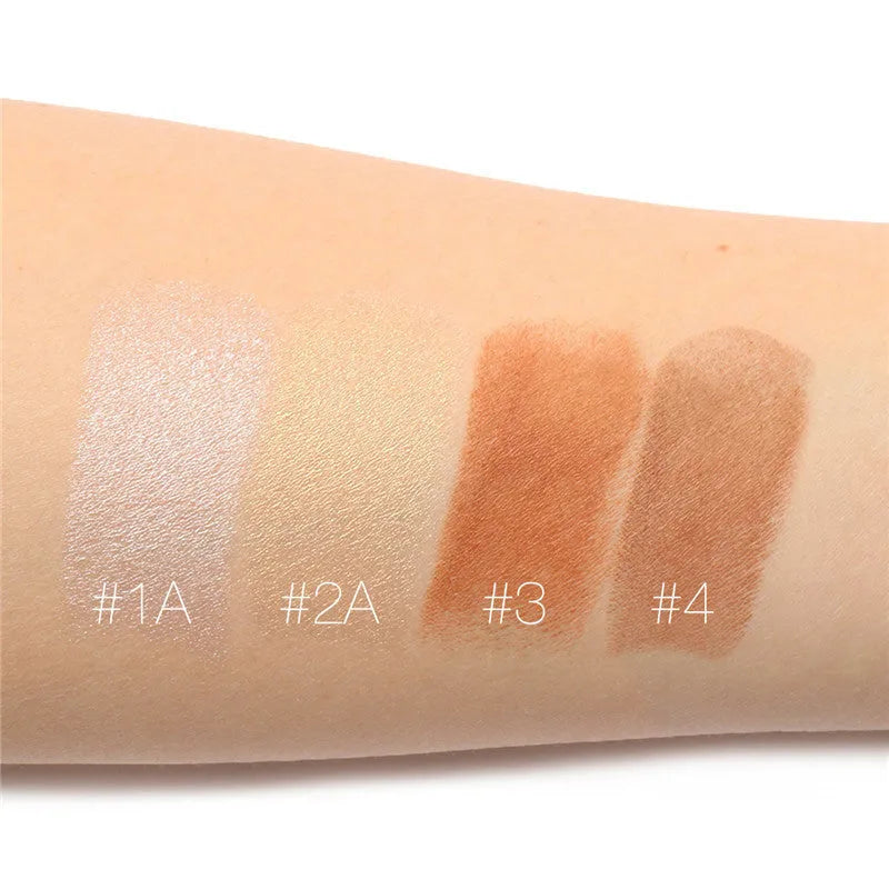 Face contour highlighter compact with four shade options A, B, C, D for cheekbone definition.