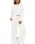 Women's solid colour casual two-piece set with long sleeves top and trousers in street hipster style
