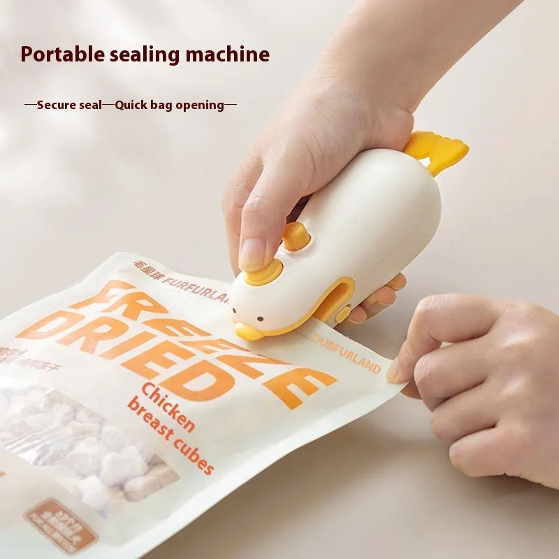 Small yellow duck rechargeable sealing machine with animal jacquard pattern and USB charging cable