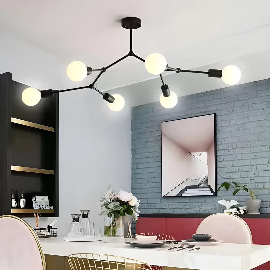 Nordic style iron ceiling chandelier with multiple light heads in black or white finish