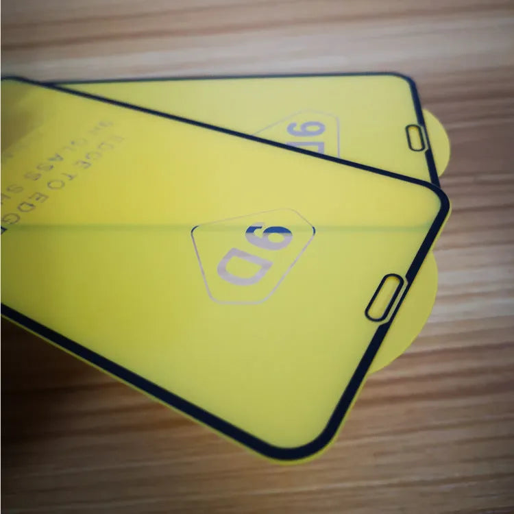 Black full screen glass tempered film for Xiaomi smartphones on a white background.