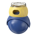 Yellow and blue owl tumbler cat puzzle feeder for dry food dispensing