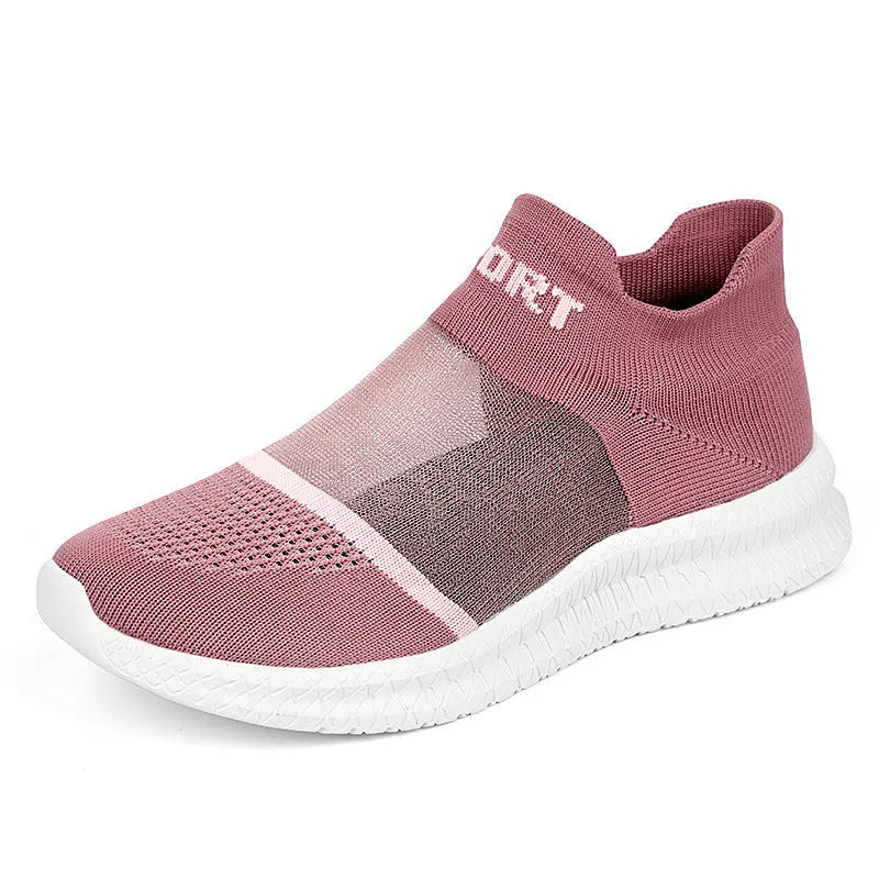 Breathable flyknit casual sports sock shoes in khaki colour with lace closure and round toe