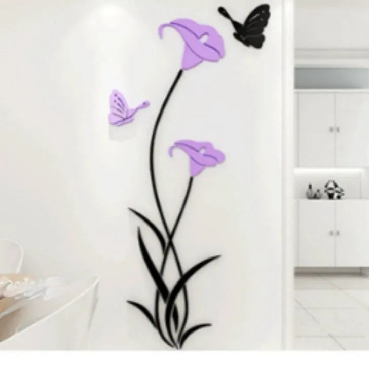 3D acrylic lily wall sticker showing dimensional floral design in pink colour