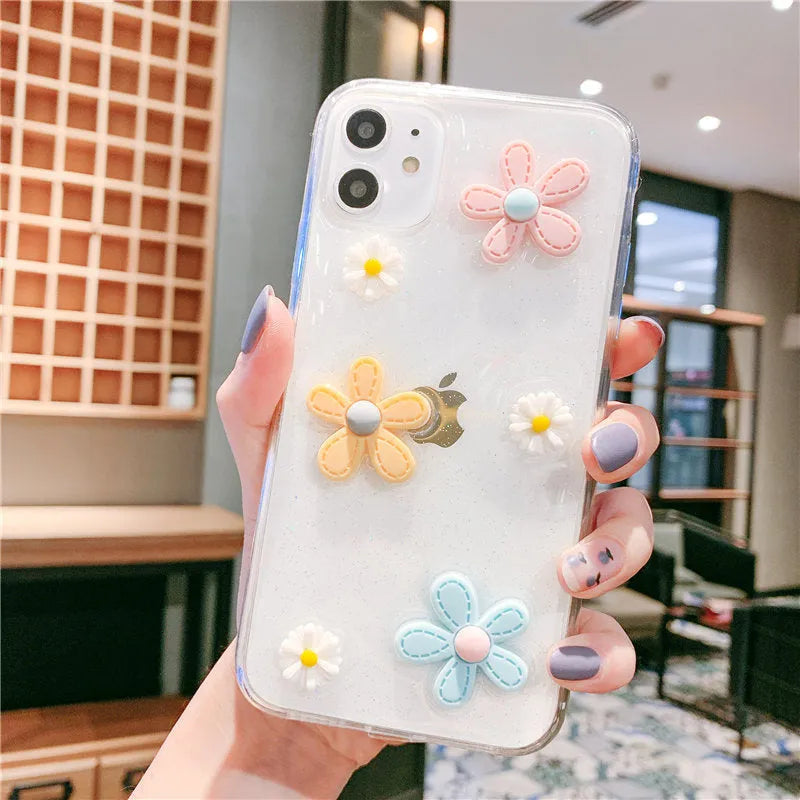 Girl heart and Xuanya floral pattern on a soft rubber protective case for an iPhone.