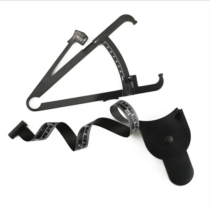 Black ABS plastic body fat measuring calliper with measurement scale and pinch mechanism