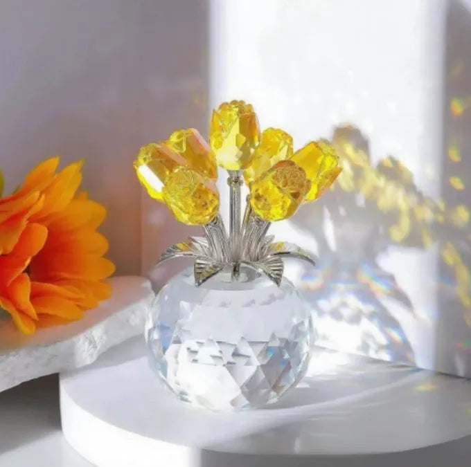Geometric K9 crystal glass rose decoration in red, part of a seven-colour collection.