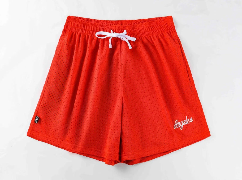 Men's double-layer mesh shorts in polyester fibre available in multiple colours for summer sport and casual wear